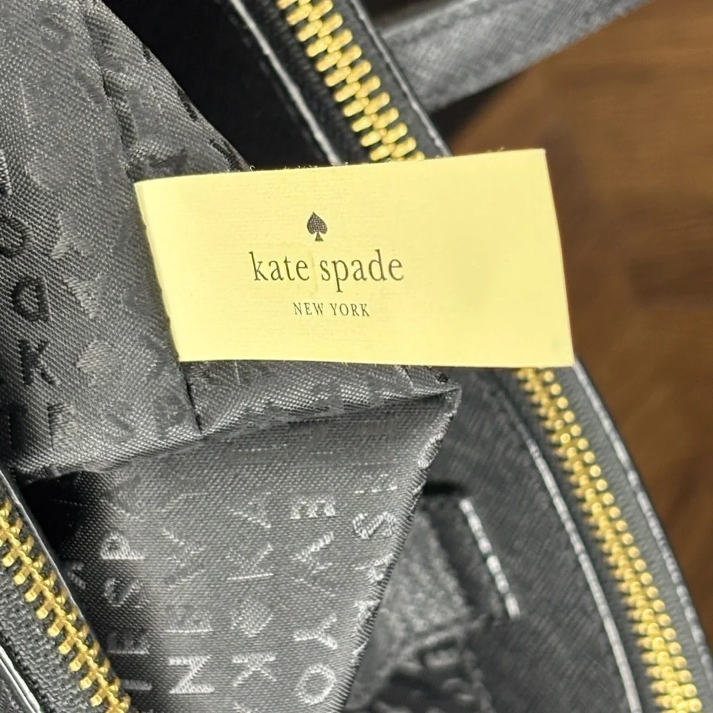 Kate Spade Black Saffiano Leather Zip Top Structured Tote Bag